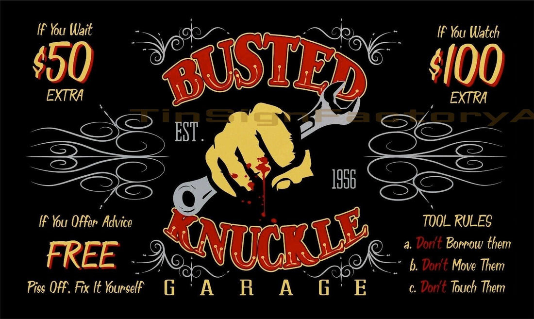 BUSTED KNUCKLE Retro/Vintage Garage Home Garage Wall Décor Café Resto Bar Tin Metal Sign