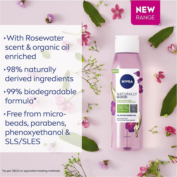 Luxurious NIVEA Rose Water & Organic Oil Shower Gel - 300ml