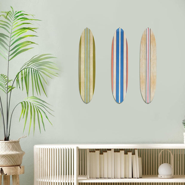 3 Pieces Surfboard Style Wood Wall Decor Vintage Plaque Sign Tropical Hawaiian Summer Tiki Bar for Bedroom Living Room Dinning (Stripe)