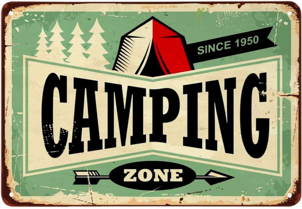 CAMPING ZONE SINCE 1950 Retro/ Vintage Tin Metal Sign Man Cave, Wall Home Decor, Shed-Garage, and Bar