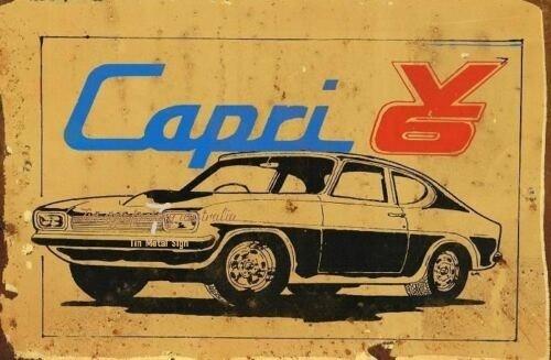 CAPRI V6 Rustic Look Vintage Tin Metal Sign Man Cave, Shed-Garage, and Bar