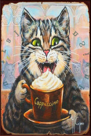 CAT AND THE CAPPUCCINO Rustic Look Vintage Shed-Garage and Bar Man Cave Tin Metal Sign