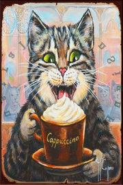 CAT AND THE CAPPUCCINO Rustic Look Vintage Shed-Garage and Bar Man Cave Tin Metal Sign