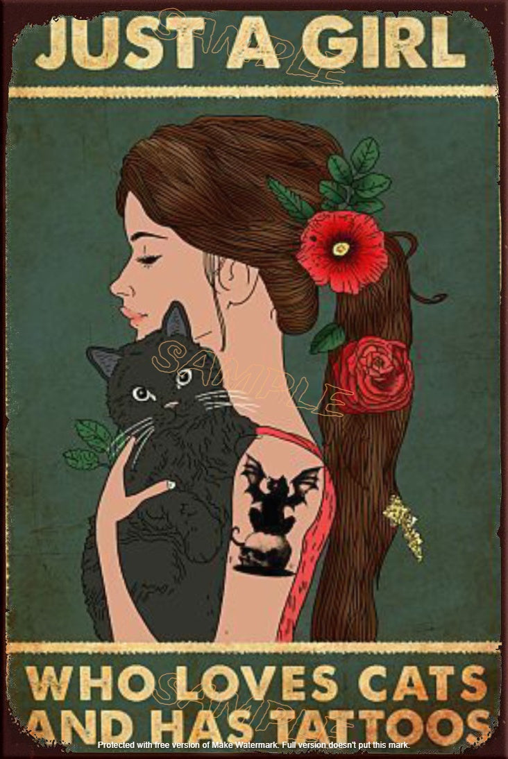 CATS & TATTOOS Retro/ Vintage Tin Metal Sign Man Cave, Wall Home Décor, Shed-Garage, and Bar