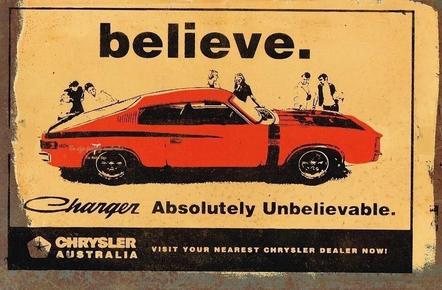 BELIEVE CHRYSLER AUSTRALIA Rustic Look Vintage Tin Metal Sign Man Cave, Shed-Garage, and Bar - Tin Sign Factory Australia