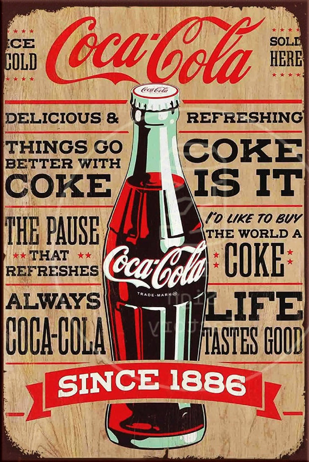 COCA-COLA SLOGANS Rustic Look Vintage Shed-Garage and Bar Man Cave Tin Metal Sign