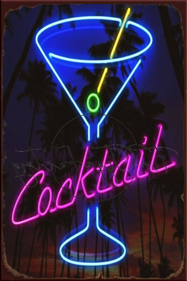 COCKTAIL LIGHTS ON Retro/ Vintage Tin Metal Sign Man Cave, Wall Home Décor, Shed-Garage, and Bar
