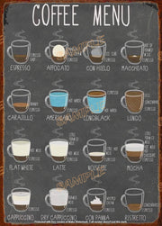 COFFEE MENU Retro/ Vintage Tin Metal Sign Man Cave, Wall Home Décor, Shed-Garage, and Bar