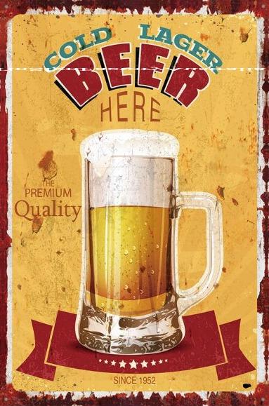 COLD LAGER BEER Retro/ Vintage Tin Metal Sign Man Cave, Wall Home Decor, Shed-Garage, and Bar