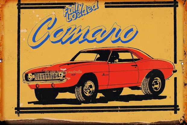 FULLY LOADED COMARO Rustic Look Vintage Tin Metal Sign Man Cave, Shed-Garage and Bar