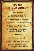 COWBOY 10 COMMANDMENTS Vintage Retro Rustic Garage Wall Man Cave Metal Sign