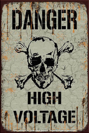 DANGER HIGH VOLTAGE Retro/ Vintage Tin Metal Sign Man Cave, Wall Home Décor, Shed-Garage, and Bar