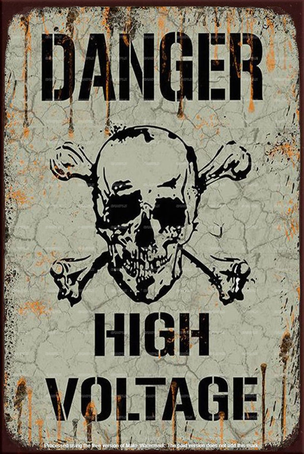 DANGER HIGH VOLTAGE Retro/ Vintage Tin Metal Sign Man Cave, Wall Home Décor, Shed-Garage, and Bar