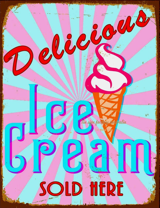 DELICIOUS ICE CREAM Retro/Vintage Metal Plaque Sign Style Man Cave Garage
