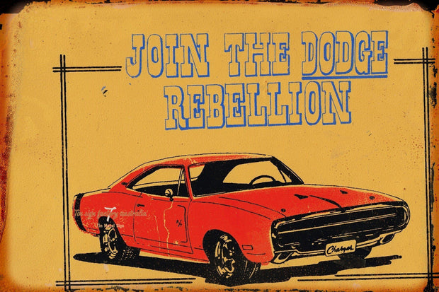 DODGE REBELLION Rustic Look Vintage Tin Metal Sign Man Cave, Shed-Garage and Bar