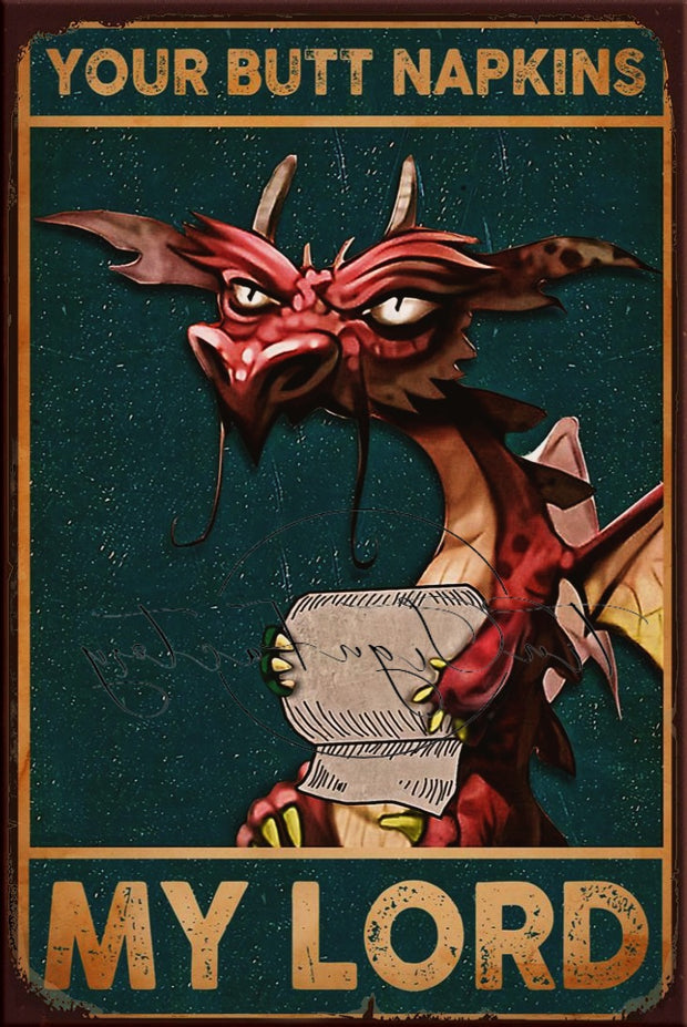 DRAGON-BUTT NAPKINS Retro/ Vintage Tin Metal Sign Man Cave, Kitchen Décor, Shed-Garage, and Bar