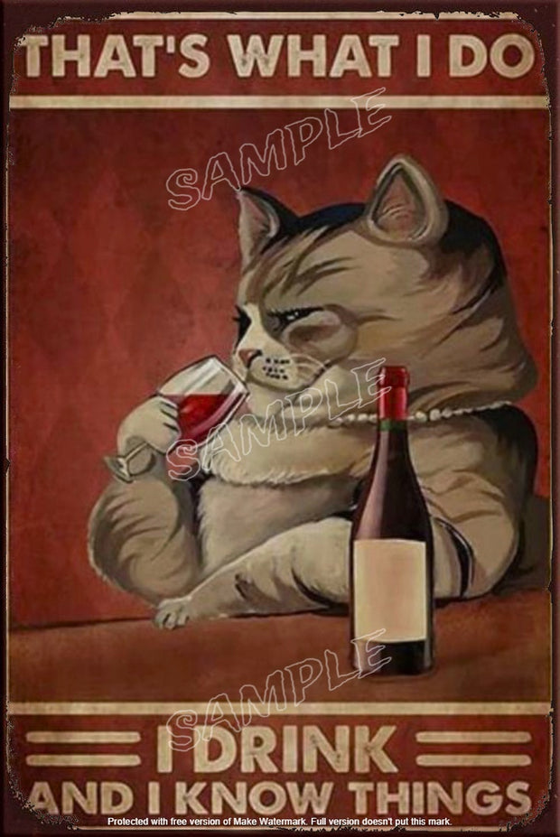 DRINK WINE & KNOW Retro/ Vintage Tin Metal Sign Man Cave, Wall Home Décor, Shed-Garage, and Bar