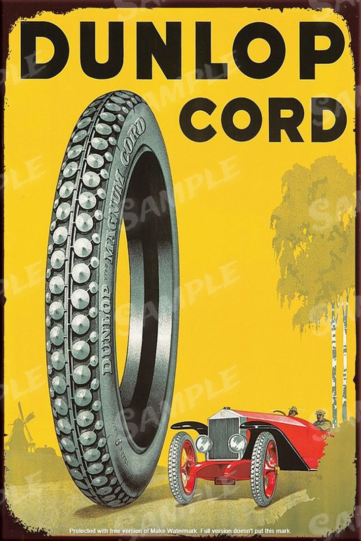 DUNLOP CORD Retro/ Vintage Tin Metal Sign Man Cave, Wall Home Puzzled Décor, Shed-Garage, and Bar