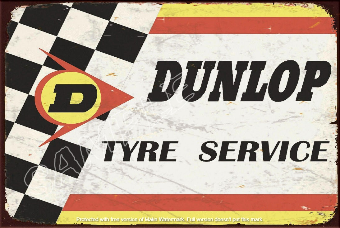 DUNLOP TYRE SERVICE Retro/ Vintage Tin Metal Sign Man Cave, Wall Home Décor, Shed-Garage, and Bar