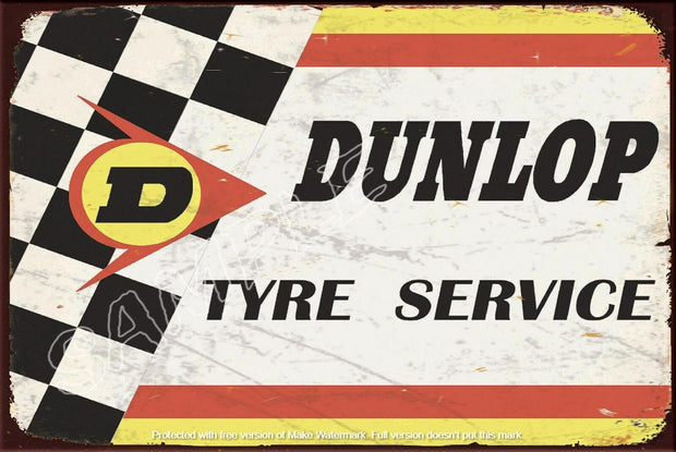 DUNLOP TYRE SERVICE Retro/ Vintage Tin Metal Sign Man Cave, Wall Home Décor, Shed-Garage, and Bar