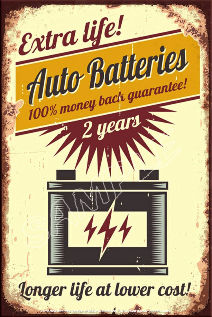 AUTO BATTERIES Retro/ Vintage Tin Metal Sign Man Cave, Wall Home Décor, Shed-Garage, and Bar