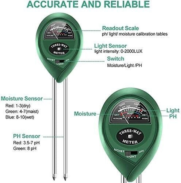"Ultimate 3-in-1 Soil Ph Meter: Measure Moisture, Light, and PH Levels with Precision"