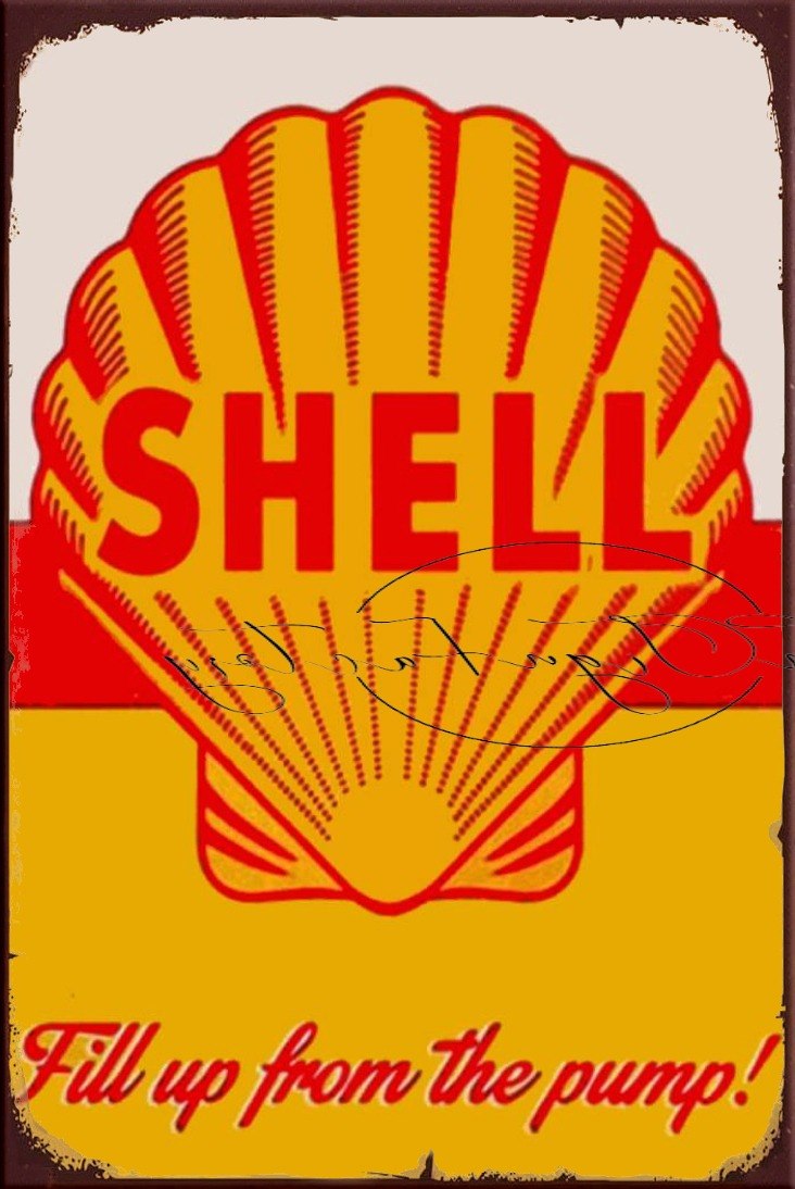 FILL UP-SHELL Retro/ Vintage Tin Metal Sign, Wall Art Home Décor, Shed