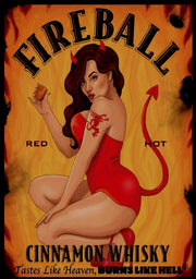 FIREBALL CINNAMON WHISKEY Retro/ Vintage Tin Metal Sign Man Cave, Wall Home Decor, Shed-Garage, and Bar