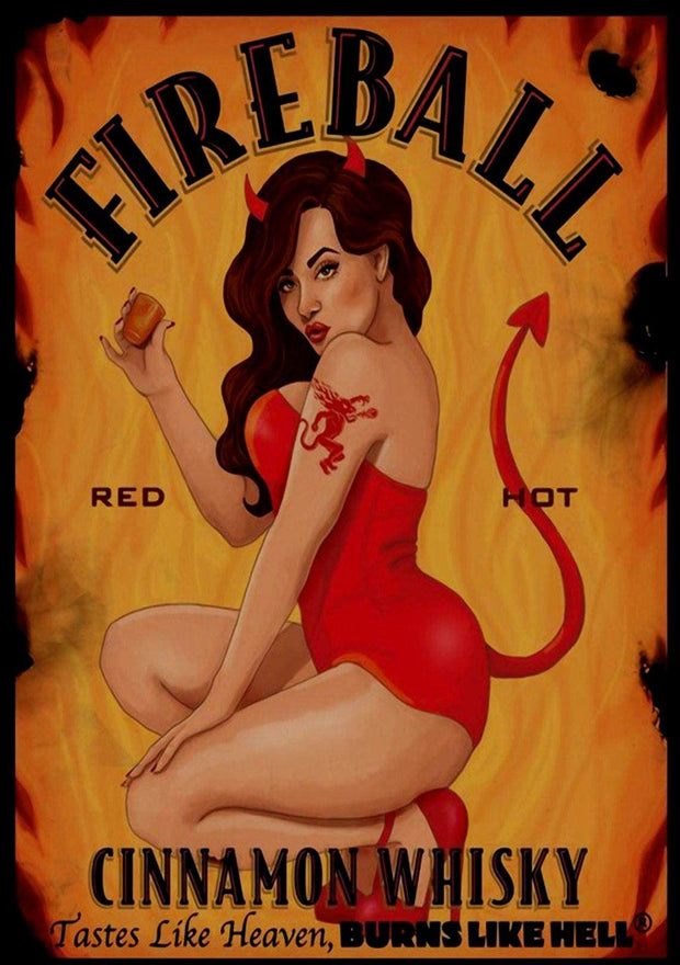 FIREBALL CINNAMON WHISKEY Retro/ Vintage Tin Metal Sign Man Cave, Wall Home Decor, Shed-Garage, and Bar