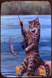 FISHING CAT Retro/ Vintage Tin Metal Sign Man Cave, Wall Home Décor, Shed-Garage, and Bar