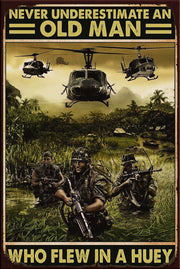 FLEW IN A HUEY Retro/ Vintage Tin Metal Sign Man Cave, Kitchen Décor, Shed-Garage, and Bar