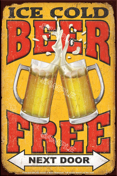 FREE BEER Retro/ Vintage Tin Metal Sign Man Cave, Wall Home Décor, Shed-Garage, and Bar