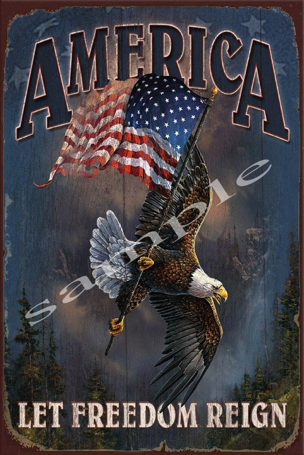 FREEDOM REIGN Retro/ Vintage Wall Home Décor, Shed-Garage and Bar Tin Metal Sign