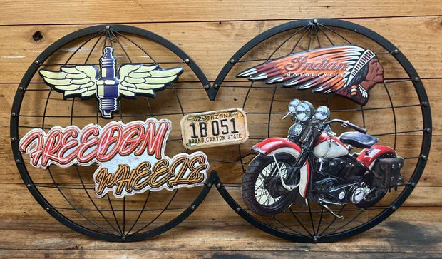 FREEDOM WHEELS Garage Workshop Bar Home Decor Metal Sign