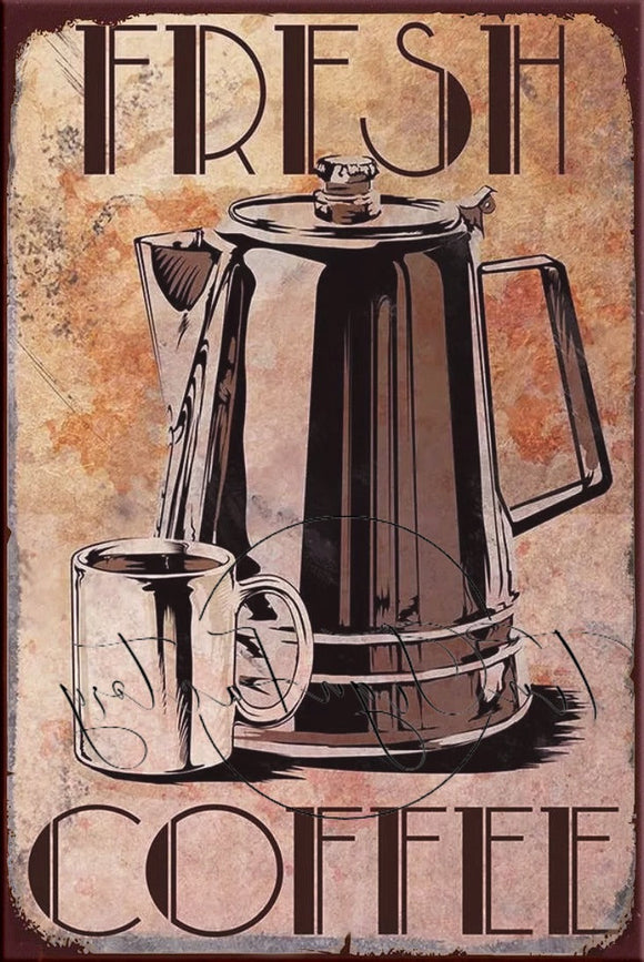 FRESH COFFEE Retro/ Vintage Tin Metal Sign Man Cave, Wall Home Décor, Shed-Garage, and Bar