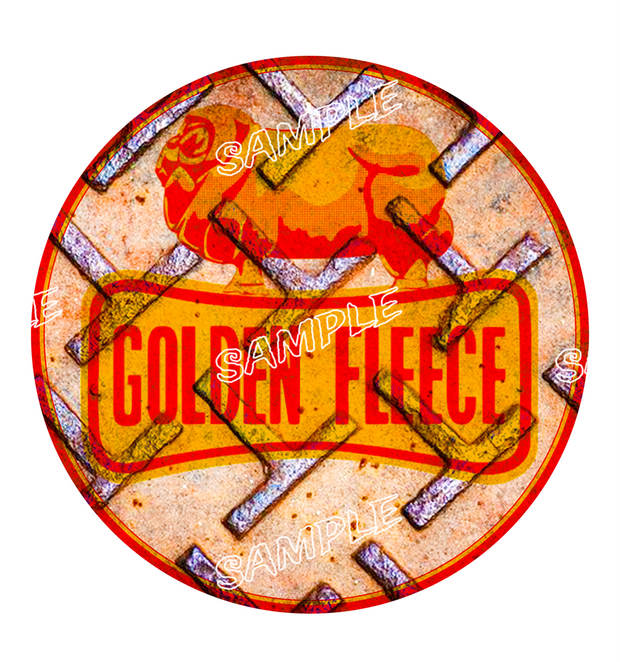GOLDEN FLEECE TEXTURED LOOK Retro/ Vintage Round Metal Sign Man Cave, Wall Home Décor, Shed-Garage, and Bar