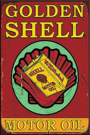 GOLDEN SHELL Retro/ Vintage Tin Metal Sign Man Cave, Wall Home Décor, Shed-Garage, and Bar