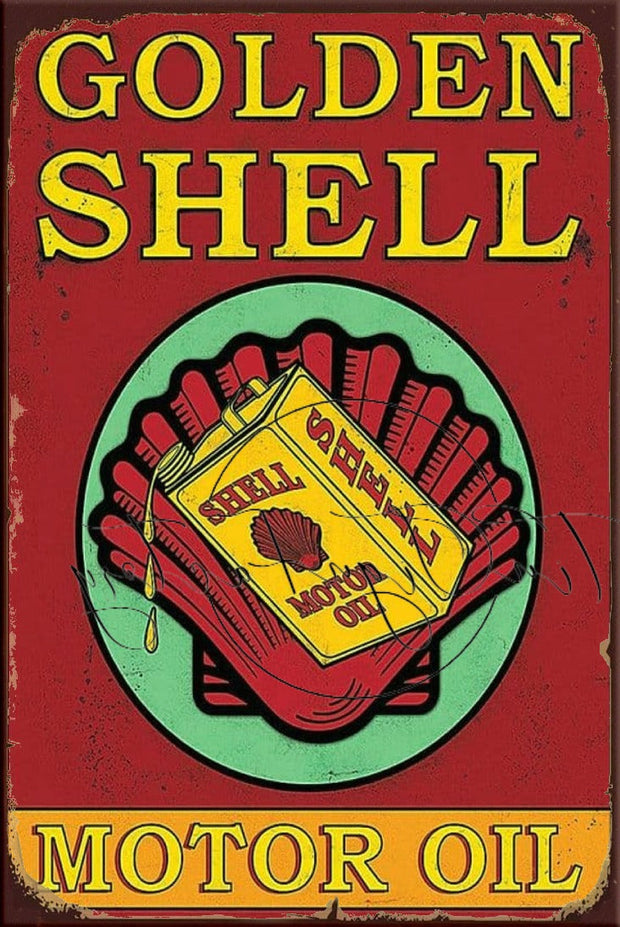GOLDEN SHELL Retro/ Vintage Tin Metal Sign Man Cave, Wall Home Décor, Shed-Garage, and Bar