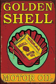 GOLDEN SHELL Retro/ Vintage Tin Metal Sign Man Cave, Wall Home Décor, Shed-Garage, and Bar