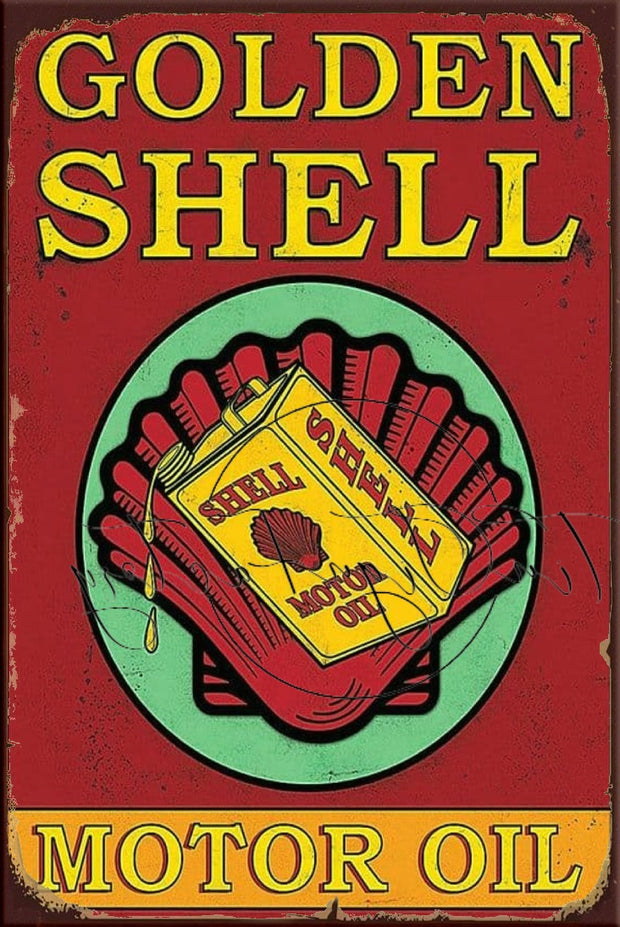GOLDEN SHELL Retro/ Vintage Tin Metal Sign Man Cave, Wall Home Décor, Shed-Garage, and Bar