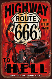 HIGHWAY ROUTE 666 Vintage Retro Rustic Shed Garage Man Cave Metal Sign