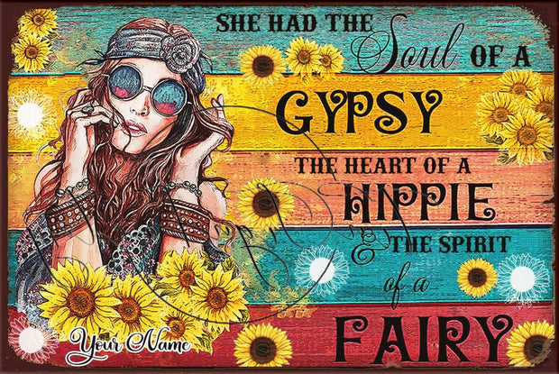 HIPPIE HEART Retro/ Vintage Tin Metal Sign Man Cave, Wall Home Décor, Shed-Garage, and Bar