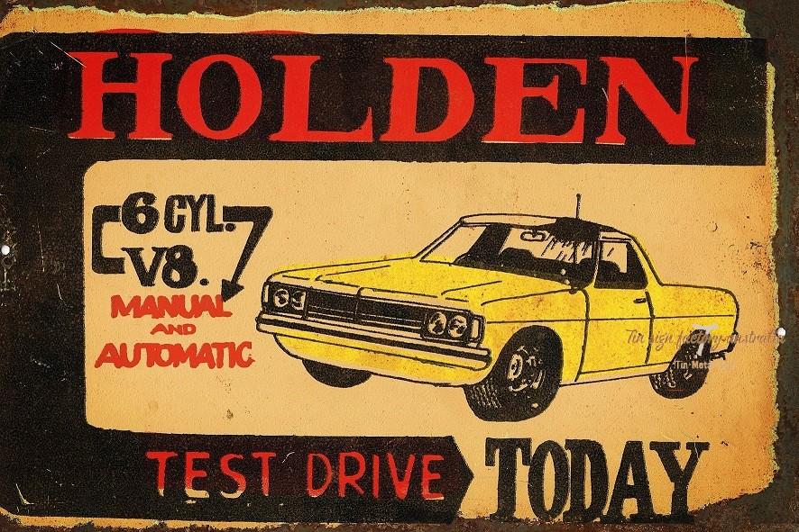 HOLDEN V8 TEST DRIVE Rustic Look Vintage Tin Metal Sign Man Cave, Shed-Garage and Bar - Tin Sign Factory Australia