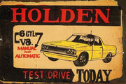 HOLDEN V8 TEST DRIVE Rustic Look Vintage Tin Metal Sign Man Cave, Shed-Garage and Bar