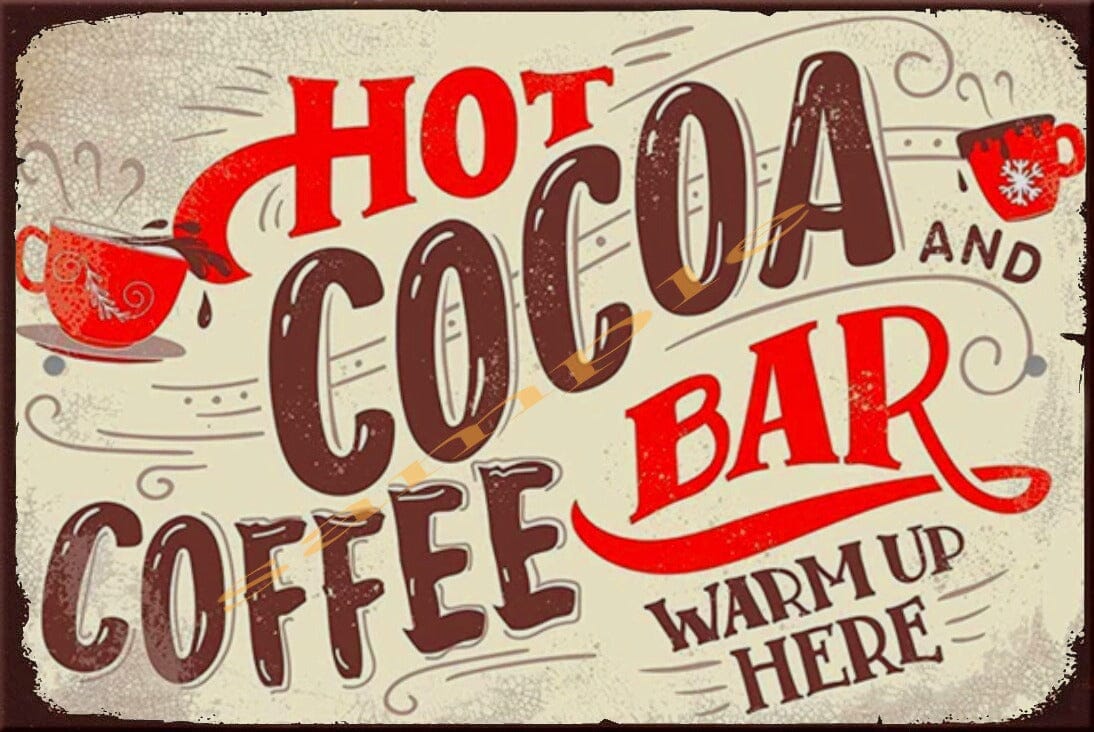 HOT COCOA COFFEE Holiday Seasonal Home Resto Wall Café Bar Décor Tin Metal Sign