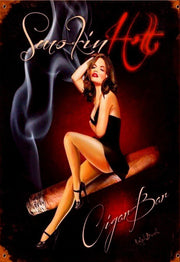 Hot Cigar Bar Girl Vintage Retro Workplace Plaques Ideal Gift Metal Tin Sign