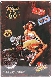 ROUTE US 66 PIN UP GIRL Dad's Garage Rustic Look Vintage Tin Signs Man Cave, Shed & Bar SIGN