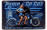 PUMP N GO GAS PINUP LADY Wall Decor Metal Sign Gas Oil Motorcycle Full Service Retro Plaque Vintage Garage