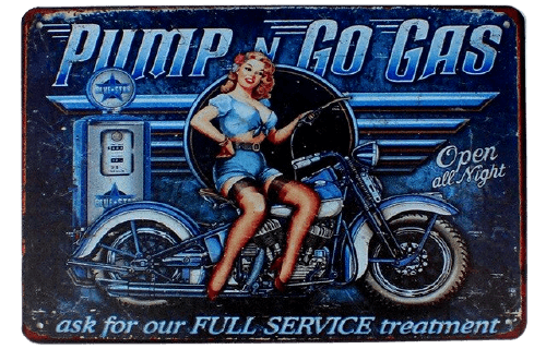 PUMP N GO GAS PINUP LADY Wall Decor Metal Sign Gas Oil Motorcycle Full Service Retro Plaque Vintage Garage