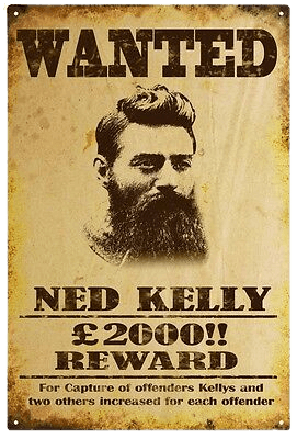 WANTED NED KELLY AU$2000 REWARD Wall Tin Sign Metal Plaque Iron Painting Antique Gift Bar Friend Home Decor - Tin Sign Factory Australia